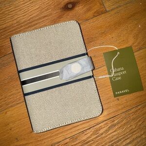 NWT Paravel Cabana Passport Case in Cream with Navy Stripes